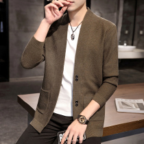 Autumn knitted cardigan mens sweater thin long coat casual solid color fashion slim youth wear coat