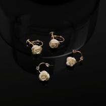 S925 silver needle retro French flower earrings White rose diamond earrings short earrings ear clip female accessories