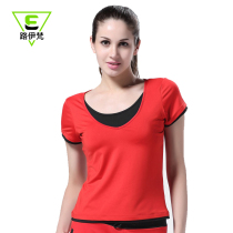 Luyvan Summer Dance Top Short Sleeve Aerobics Top Yoga Clothing Shockproof Sports Top Women 4353