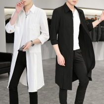 Long style Knee Windsuit Mens Summer Thin style casual Korean version trendy ruffles Breeze Cape Man 70% Sleeve Sunscreen Jacket