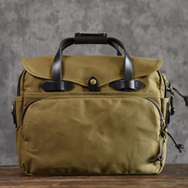 Oil Wax Canvas Splicing Plant Tanning Cow Leather Handbag Business Casual Briefcase European And European Single Shoulder Mens Bag Pure Copper Hardware