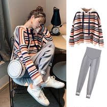 Pregnant womens spring and autumn suits Fashion Net red Air Age age sweaters autumn winter knitted sweater two-piece tide