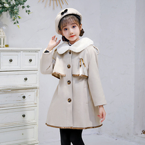 Girls woolen coat new winter Korean style cotton padded red long children's clothing fashionable woolen coat