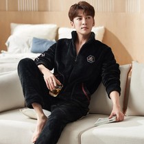 Mens pajamas autumn and winter coral velvet padded velvet can be worn outside Spring and Autumn flannel home suit suit