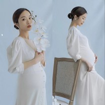 New pregnant women Photo clothing Korean pregnancy photo White trailing dress photography building pregnancy mommy art 0928l