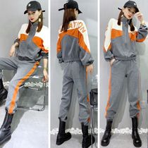 European sports suit women Spring and Autumn clothing 2021 new fashion foreign style zipper sweater loose casual two-piece tide
