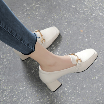 Real Leather Square Coarse Heels With Single Shoes Women Spring 2022 New Womens Shoes High Heels Lefu Shoes Inlen Middle Heel Soft Leather Shoes