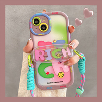 Suitable for iphone14promax mobile phone case Apple 13 color RICH lanyard back clip 11 simple niche 12 net red female models 14 transparent silicone 12Pro super hot models