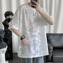 Small cow ice silk t-shirt mens summer thin fat large size loose short-sleeved 2021 new high-end ice sense clothes