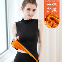 Warm vest female plus suede thickened tight fit in winter with high collar warm lingerie for women kan shoulder blouses undershirt