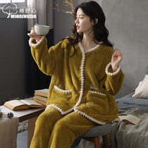 Thick coral velvet pajamas women autumn and winter cardigan V collar sweet home clothes 2021 New flannel set