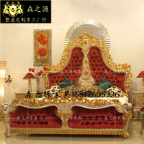 French Royal wood carved cloth bed luxury court bed European Villa noble gold foil princess bed master bed