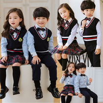 Korean version of British style kindergarten Garden clothes spring and autumn set Teacher 1-6 grade primary school vest three-piece class suit