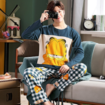 Spring and Autumn Mens Cotton Long Sleeve Pajamas Cartoon Autumn and Winter Youth Students Cotton Home Clothes Plus Size Set