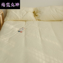 100 cotton water washing cotton sheet single piece Japanese ins Wind summer solid color student dormitory single pillowcase three-piece set
