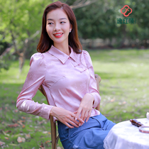  Yihongyan takes care of the new Tang jacquard retro top in autumn 2021 simple and gentle daily blouse