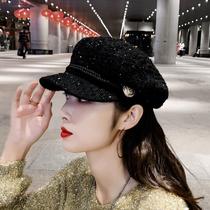 Beret female Korean version of tide autumn and winter hat female octagonal hat British retro fashion Net red Joker cap