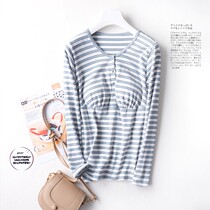 Cotton breast feeding long sleeve top Moon clothes pajamas feeding autumn clothes postpartum thermal underwear thick base shirt autumn and winter