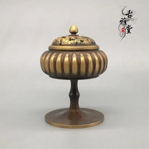 Antiques Antiques Miscellaneous Pumpkin-shaped High-foot Incense Burners Qianlong Period Flat-bottomed Copper Incense Burners Incense Burner Decorations