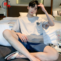 Summer short-sleeved shorts cotton pajamas mens thin teen mens cotton loungewear loose plus size summer set