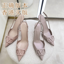 2023 Spring and Summer v Warren V button cinnamon powder high heels fine heels soft skin and matte bare single shoes