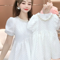 Original light and luxurious childrens clothing ~ Ocean Gas Fried Street Parent-girl Dress Girl Dress Girl Dress 2022 Spring Summer Clothing Short Sleeves Skirt