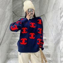  2021 autumn and winter clothing new loose outer wear round neck short sweater retro inner letter jacquard sweater womens trend