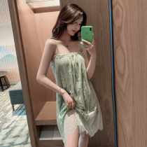 Sleepwear Sleeping Skirt Woman Summer Ice Silk Thin Strip Sexy 2022 New lace lace pure desire to be in the house