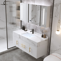 Smart bathroom cabinet combination set toilet rock board sink wash face bathroom light luxury wash basin mirror cabinet