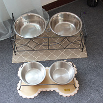 Iron Bracket Double Bowl Stainless Steel Dog Bowl Anti-knock Large and Small Dog Bowl Dog Bowl Dog Basin Pet Plate Golden Mao Satsuma