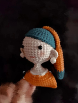 Crochet Illustration Girl Brooch with Pearl Earrings Hand Wool diy Knit Doll Tutorial No Video