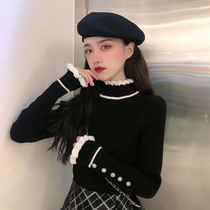 Long sleeve top knitted black short new womens 2021 base shirt autumn winter sweater