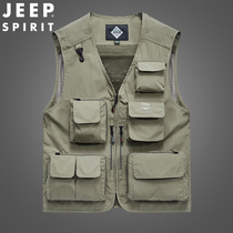JEEP vest jacket mens spring and autumn thin outdoor waistcoat detachable casual tooling vest vest mens fashion handsome