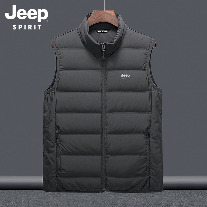 Jeep Down Vest Men's Winter Stand up Collar Canshoulder Tank Top Trendy Brand Warm Large Horse Jacket Coat Men's Clothing