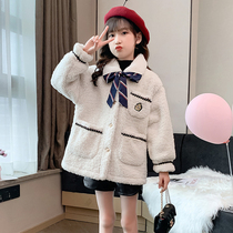 Korean girls autumn lamb hair coat 2021 autumn and winter new children Foreign style Net red wool sweater medium big childrens clothing