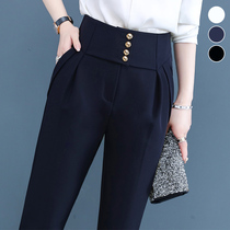 High-end smoke pipe pants female Korean version of high waist straight tube slim body slim professional small feet Haren pants early autumn suit pants