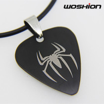 Personality Rock Metal Punk Titanium Steel Guitar Pick Necklace Pendant Anime Spider-man