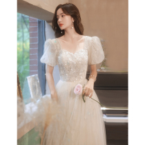 Champagne evening dress skirt female banquet temperament Light luxury niche high-end French high-end summer fairy dress summer