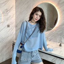 Tide brand sunscreen clothes womens summer 2021 new long-sleeved Korean loose t-shirt ins super fire tide hollow-out blouse top