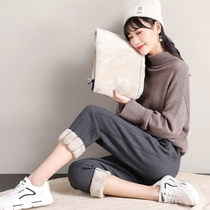 Autumn and winter thick sweatpants womens cashmere pants womens pants loose toe cotton pants wear casual pants
