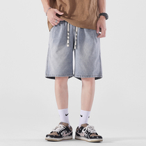 2023 New Rope Jean Shorts Summer Tide Lax Five - Pants Mens Trend Hundred and Leisure Pants