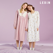 Lemachi New Spring Autumn Sleeping Skirt Woman Cute Teenage Girl Sleeping Clothes Girlfriends Dress Checkered Conjoined Dress Casual Outwear Home Clothing
