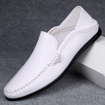 Leather lazy Doudou mens soft leather soft bottom casual shoes mens shoes summer white versatile trend pedal loafers