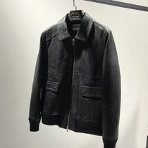 Italy imported vegetable tanned sheepskin SLP style rivet lapel men short slim leather jacket autumn and winter