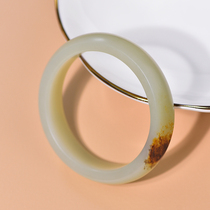 (Cat family)natural Xinjiang Hetian jade seed bracelet Female sheep fat white jade wide version white jade bracelet blessing bracelet