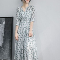 High-end station French retro Hepburn storm point dress fairy long dress summer womens clothing 2021 new chic skirt