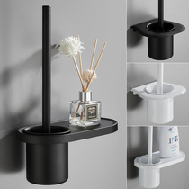 Black hole-free wall-mounted toilet brush cup holder Simple space aluminum toilet ratio multi-function bathroom cleaning brush holder