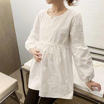Pregnant woman Spring loaded blouses new fashion suit with long T-shirt dress Korean version easy to hit undershirt long dress shirt dress