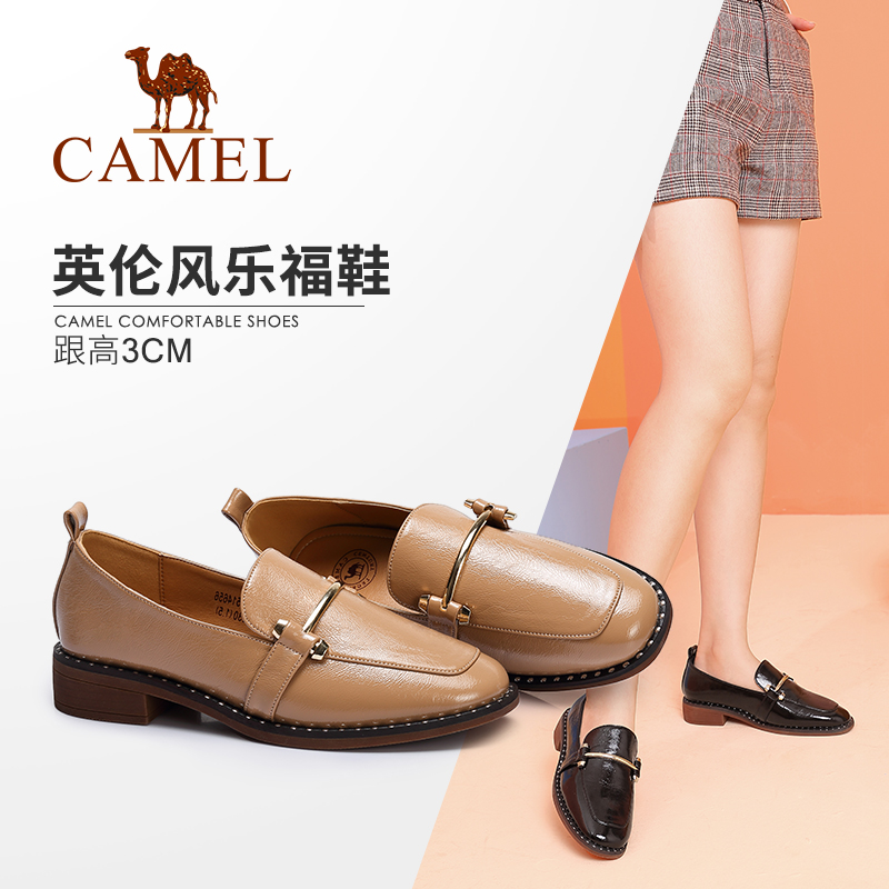Camel women's shoes 2018 autumn new fashion comfortable square with foot Korean version of the wild England low-heeled shoes women