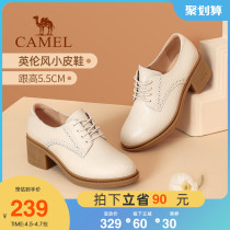 Camel womens shoes 2022 spring new retro Inn wind small leather shoes leather coarse heel single shoe high heel shoe woman